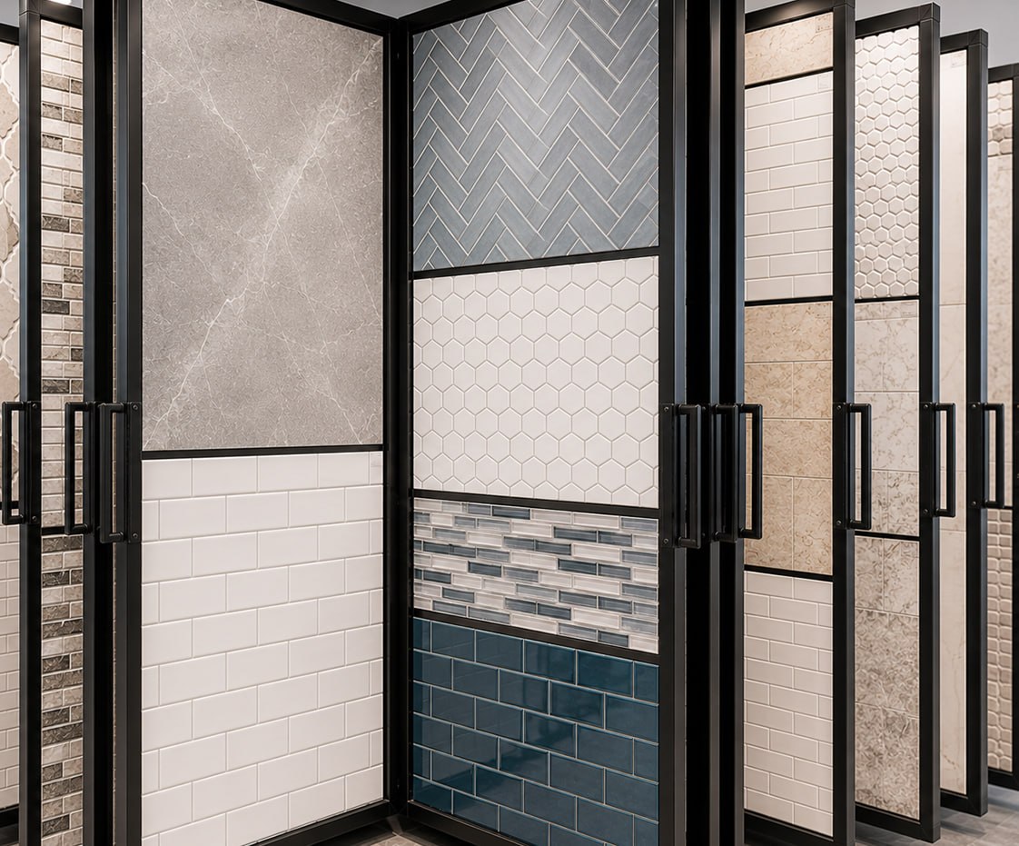 Tile sample displays at the Modello Tile & Stone showroom